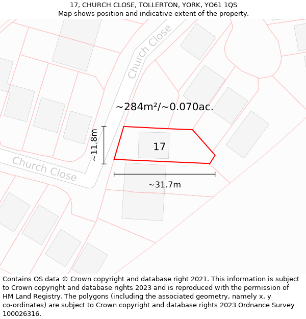 17, CHURCH CLOSE, TOLLERTON, YORK, YO61 1QS: Plot and title map