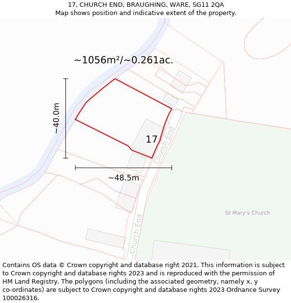 17, CHURCH END, BRAUGHING, WARE, SG11 2QA: Plot and title map