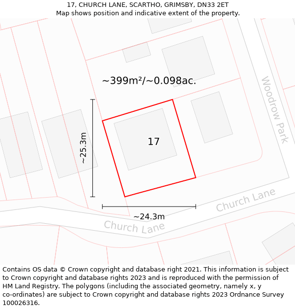 17, CHURCH LANE, SCARTHO, GRIMSBY, DN33 2ET: Plot and title map