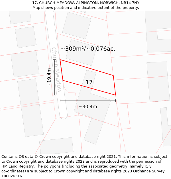 17, CHURCH MEADOW, ALPINGTON, NORWICH, NR14 7NY: Plot and title map