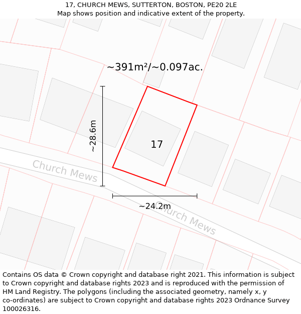 17, CHURCH MEWS, SUTTERTON, BOSTON, PE20 2LE: Plot and title map