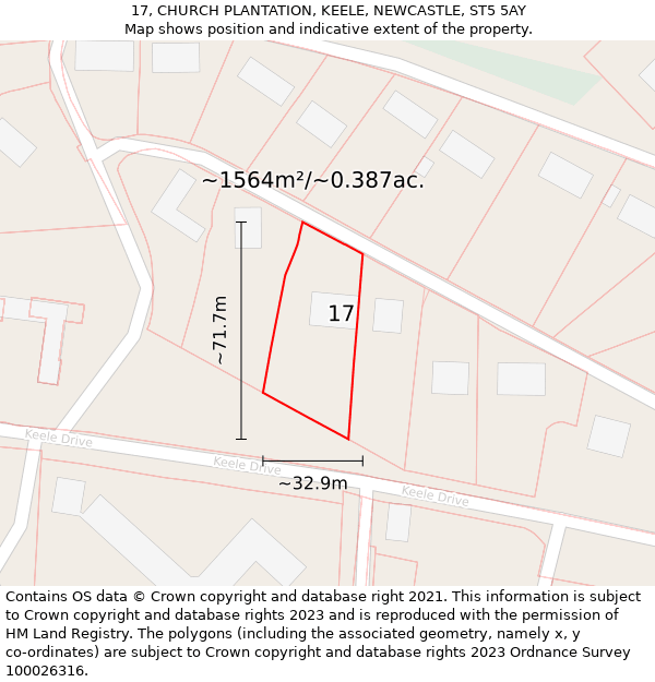 17, CHURCH PLANTATION, KEELE, NEWCASTLE, ST5 5AY: Plot and title map