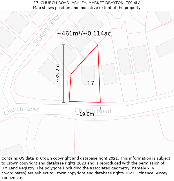 17, CHURCH ROAD, ASHLEY, MARKET DRAYTON, TF9 4LA: Plot and title map