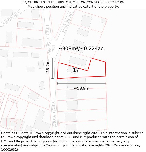 17, CHURCH STREET, BRISTON, MELTON CONSTABLE, NR24 2HW: Plot and title map