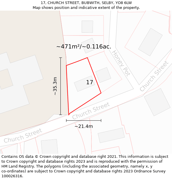 17, CHURCH STREET, BUBWITH, SELBY, YO8 6LW: Plot and title map