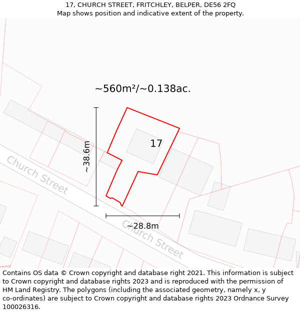 17, CHURCH STREET, FRITCHLEY, BELPER, DE56 2FQ: Plot and title map