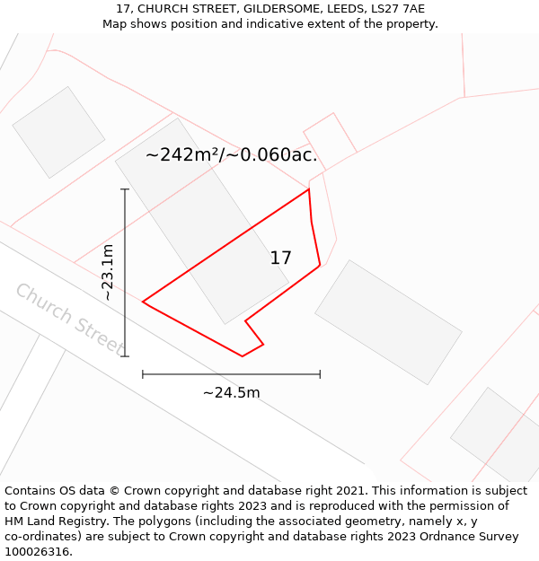 17, CHURCH STREET, GILDERSOME, LEEDS, LS27 7AE: Plot and title map