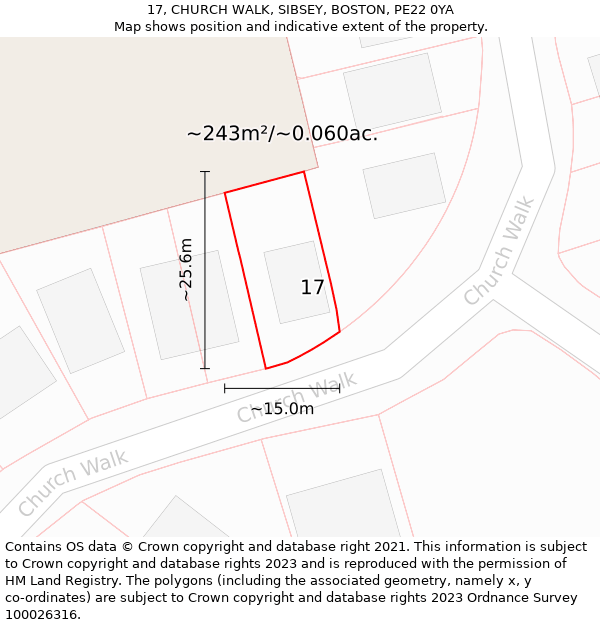 17, CHURCH WALK, SIBSEY, BOSTON, PE22 0YA: Plot and title map