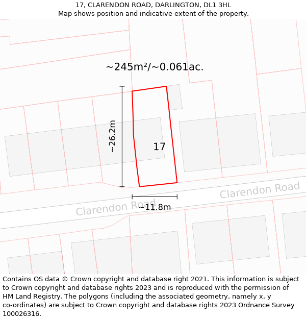 17, CLARENDON ROAD, DARLINGTON, DL1 3HL: Plot and title map