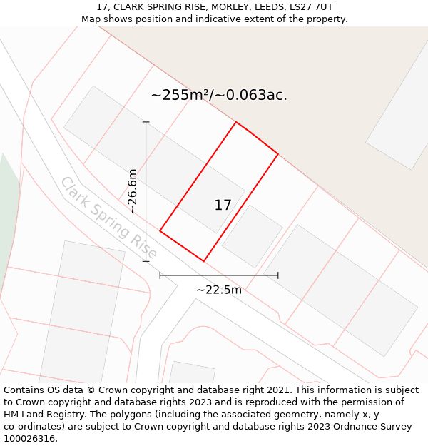 17, CLARK SPRING RISE, MORLEY, LEEDS, LS27 7UT: Plot and title map