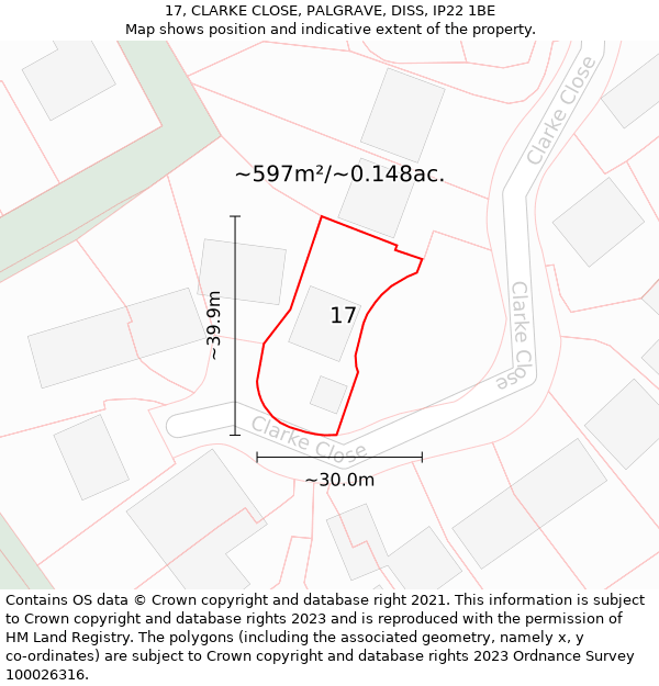 17, CLARKE CLOSE, PALGRAVE, DISS, IP22 1BE: Plot and title map
