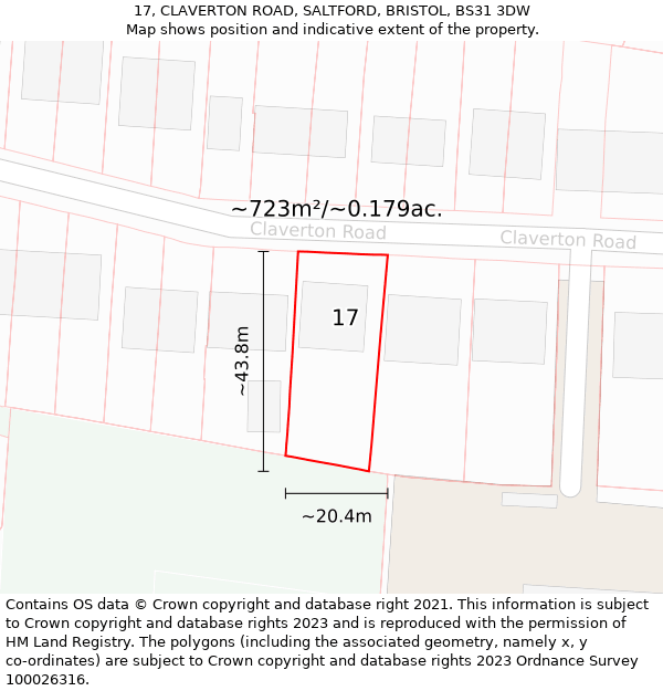 17, CLAVERTON ROAD, SALTFORD, BRISTOL, BS31 3DW: Plot and title map