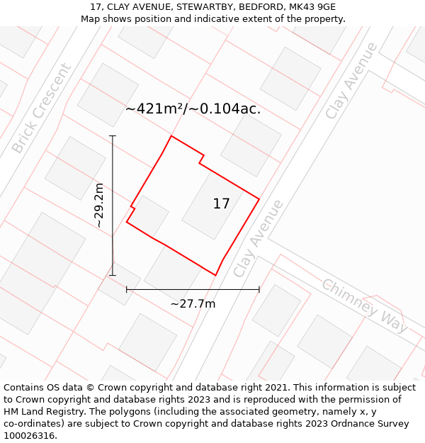 17, CLAY AVENUE, STEWARTBY, BEDFORD, MK43 9GE: Plot and title map