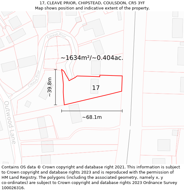 17, CLEAVE PRIOR, CHIPSTEAD, COULSDON, CR5 3YF: Plot and title map