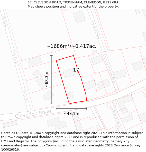 17, CLEVEDON ROAD, TICKENHAM, CLEVEDON, BS21 6RA: Plot and title map