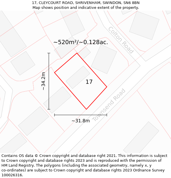 17, CLEYCOURT ROAD, SHRIVENHAM, SWINDON, SN6 8BN: Plot and title map