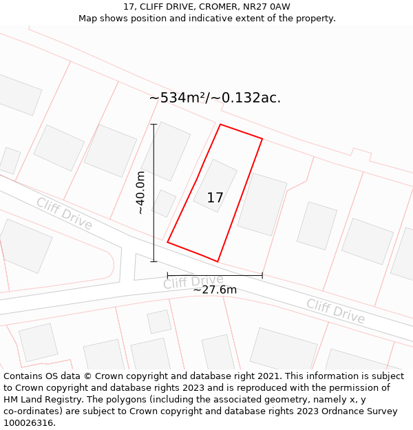 17, CLIFF DRIVE, CROMER, NR27 0AW: Plot and title map