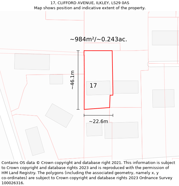 17, CLIFFORD AVENUE, ILKLEY, LS29 0AS: Plot and title map