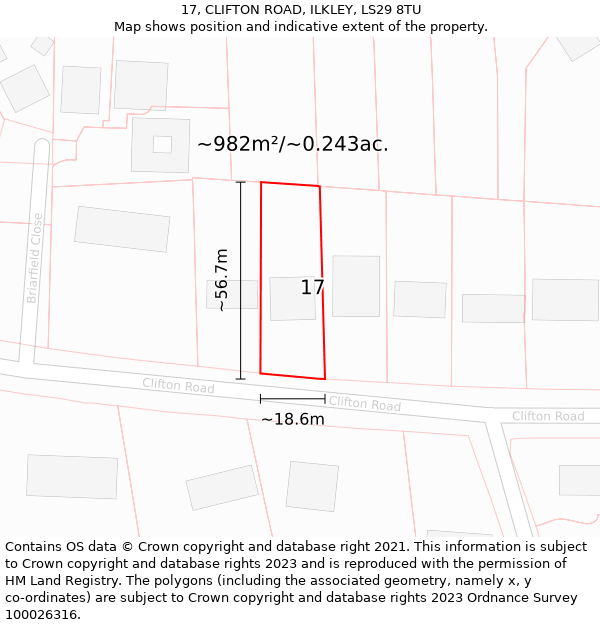 17, CLIFTON ROAD, ILKLEY, LS29 8TU: Plot and title map