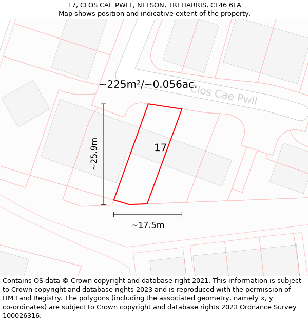 17, CLOS CAE PWLL, NELSON, TREHARRIS, CF46 6LA: Plot and title map