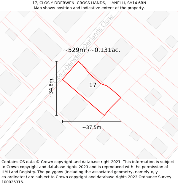 17, CLOS Y DDERWEN, CROSS HANDS, LLANELLI, SA14 6RN: Plot and title map