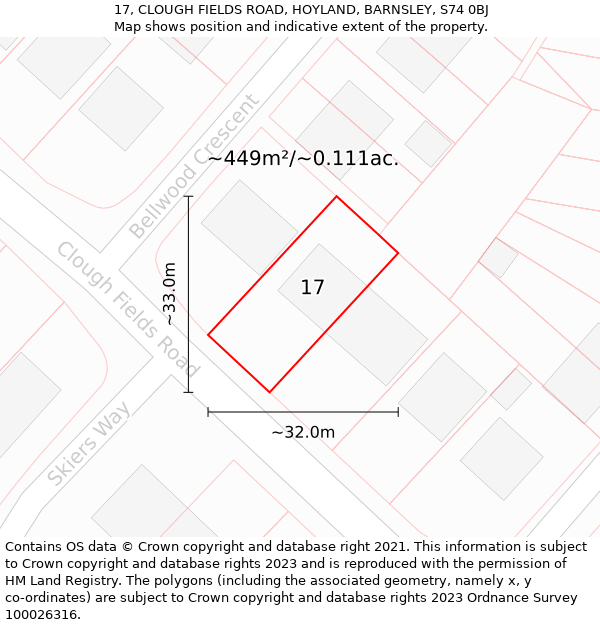 17, CLOUGH FIELDS ROAD, HOYLAND, BARNSLEY, S74 0BJ: Plot and title map