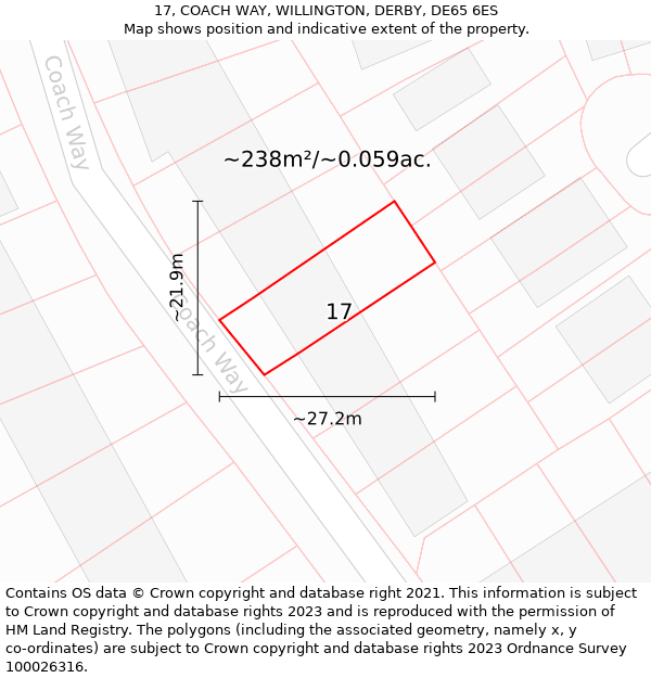 17, COACH WAY, WILLINGTON, DERBY, DE65 6ES: Plot and title map