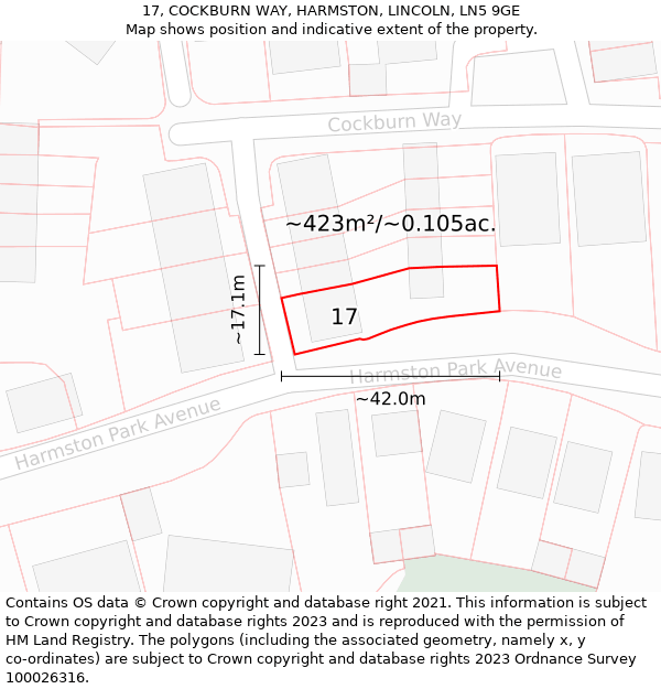 17, COCKBURN WAY, HARMSTON, LINCOLN, LN5 9GE: Plot and title map