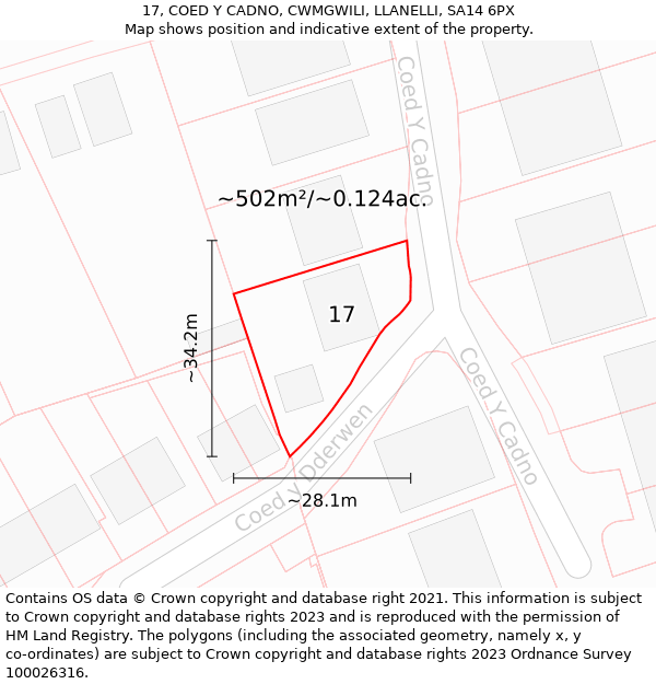 17, COED Y CADNO, CWMGWILI, LLANELLI, SA14 6PX: Plot and title map