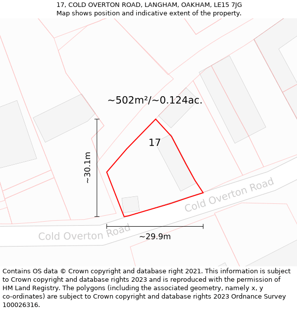 17, COLD OVERTON ROAD, LANGHAM, OAKHAM, LE15 7JG: Plot and title map