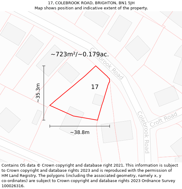 17, COLEBROOK ROAD, BRIGHTON, BN1 5JH: Plot and title map