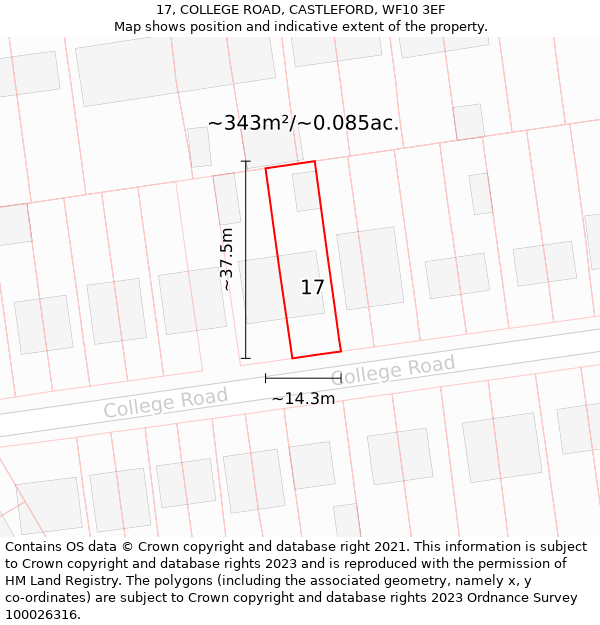 17, COLLEGE ROAD, CASTLEFORD, WF10 3EF: Plot and title map