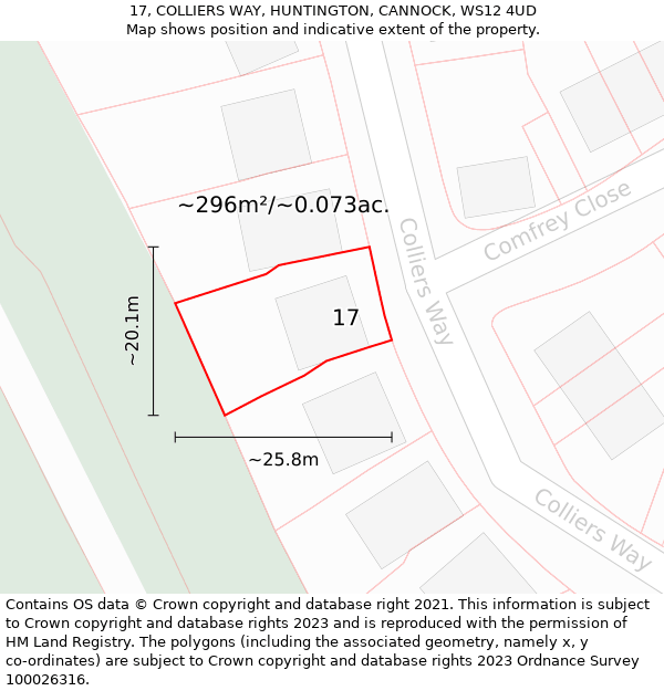 17, COLLIERS WAY, HUNTINGTON, CANNOCK, WS12 4UD: Plot and title map