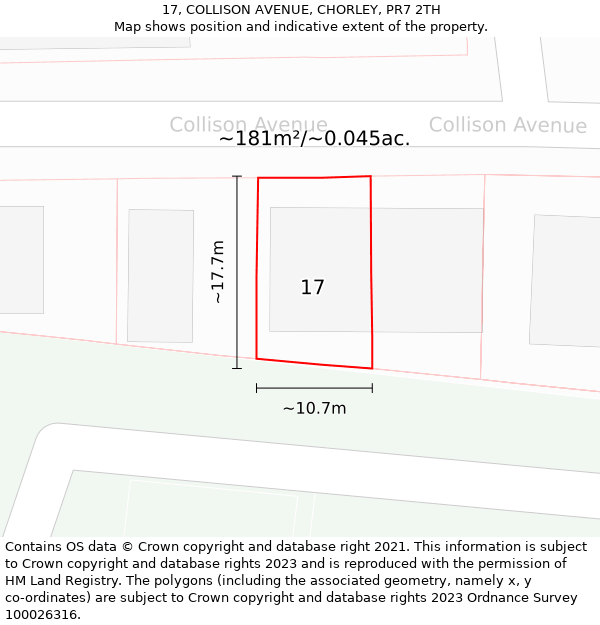 17, COLLISON AVENUE, CHORLEY, PR7 2TH: Plot and title map