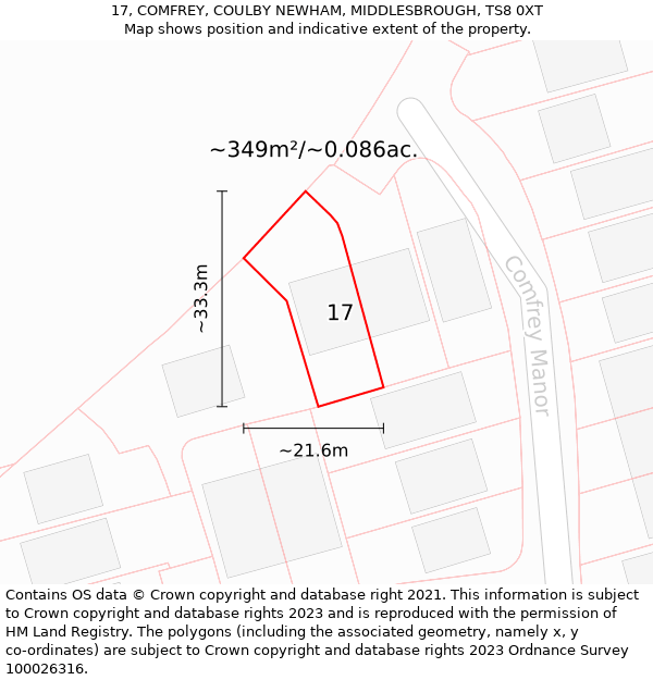 17, COMFREY, COULBY NEWHAM, MIDDLESBROUGH, TS8 0XT: Plot and title map