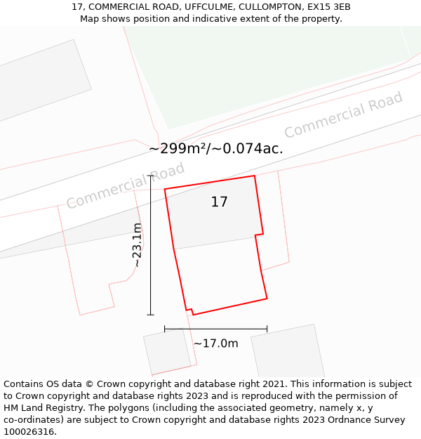 17, COMMERCIAL ROAD, UFFCULME, CULLOMPTON, EX15 3EB: Plot and title map