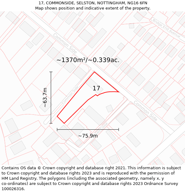 17, COMMONSIDE, SELSTON, NOTTINGHAM, NG16 6FN: Plot and title map