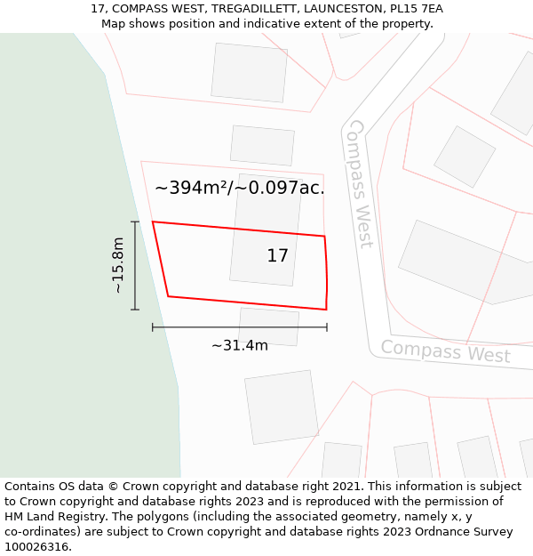 17, COMPASS WEST, TREGADILLETT, LAUNCESTON, PL15 7EA: Plot and title map