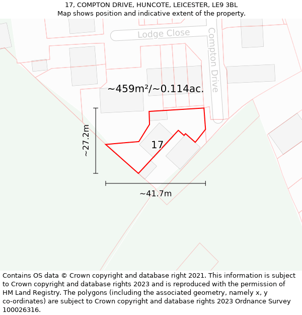 17, COMPTON DRIVE, HUNCOTE, LEICESTER, LE9 3BL: Plot and title map