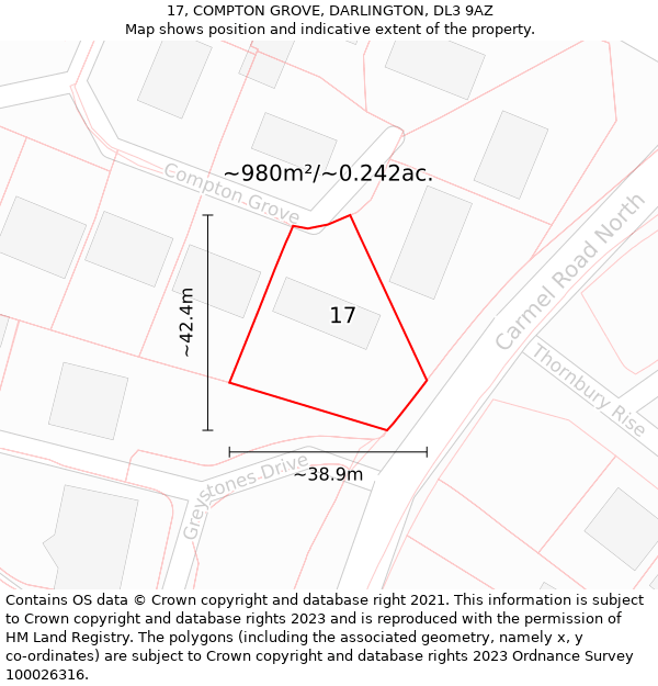 17, COMPTON GROVE, DARLINGTON, DL3 9AZ: Plot and title map