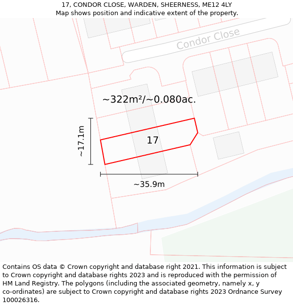 17, CONDOR CLOSE, WARDEN, SHEERNESS, ME12 4LY: Plot and title map