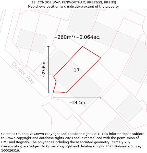 17, CONDOR WAY, PENWORTHAM, PRESTON, PR1 9SJ: Plot and title map