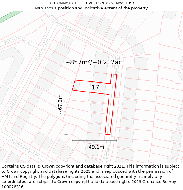 17, CONNAUGHT DRIVE, LONDON, NW11 6BL: Plot and title map