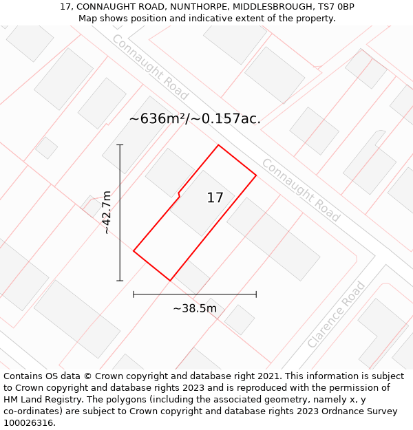 17, CONNAUGHT ROAD, NUNTHORPE, MIDDLESBROUGH, TS7 0BP: Plot and title map