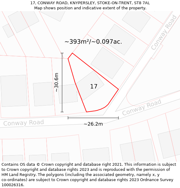 17, CONWAY ROAD, KNYPERSLEY, STOKE-ON-TRENT, ST8 7AL: Plot and title map