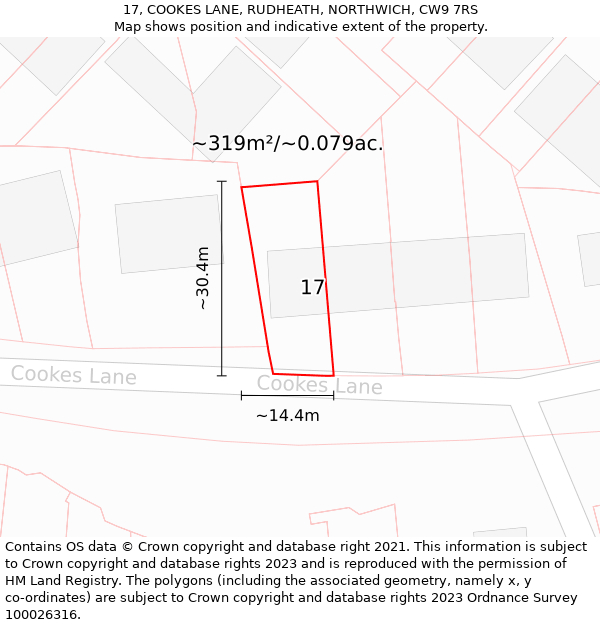 17, COOKES LANE, RUDHEATH, NORTHWICH, CW9 7RS: Plot and title map