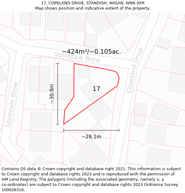 17, COPELAND DRIVE, STANDISH, WIGAN, WN6 0XR: Plot and title map