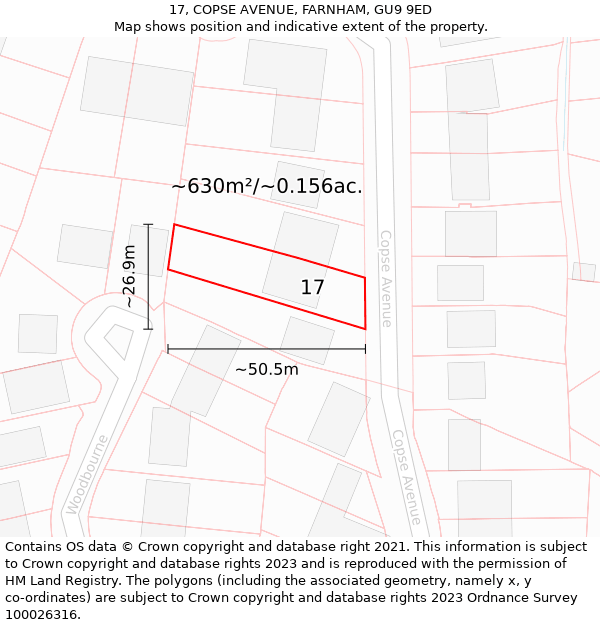 17, COPSE AVENUE, FARNHAM, GU9 9ED: Plot and title map