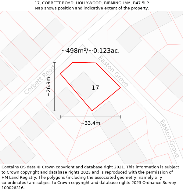 17, CORBETT ROAD, HOLLYWOOD, BIRMINGHAM, B47 5LP: Plot and title map