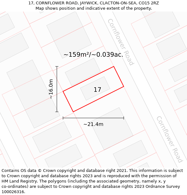 17, CORNFLOWER ROAD, JAYWICK, CLACTON-ON-SEA, CO15 2RZ: Plot and title map